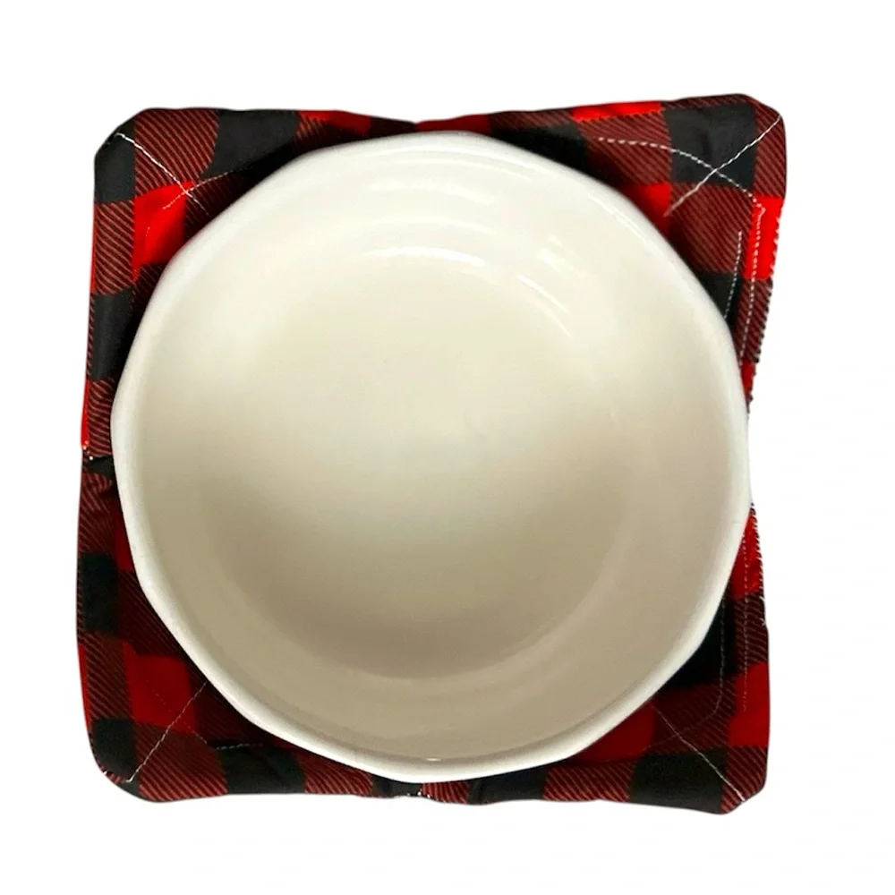 Hand Crafted Red Buffalo Plaid Microwave Bowl Cozy 100% Cotton